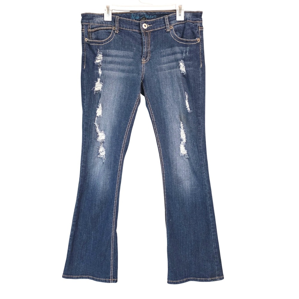 Ariya Jeans Bootcut Distressed Womens 13/14 Blue Good Embroidered Flap‎ Pocket